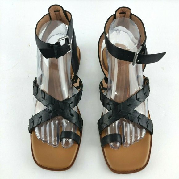 Madewell Cassia Black Leather Size 8 Criss Cross Ankle Strap Flat Sandals - Picture 2 of 11